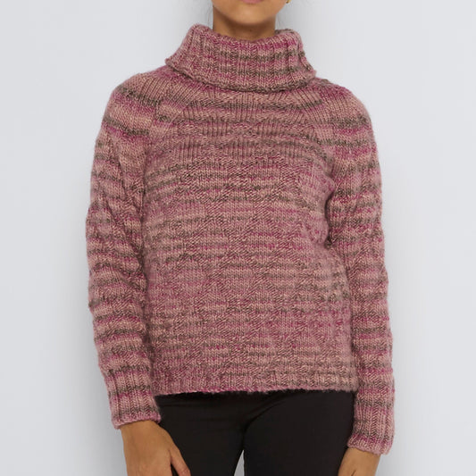 Knit Roll Neck Sweater With Diamond Pattern - UK 10