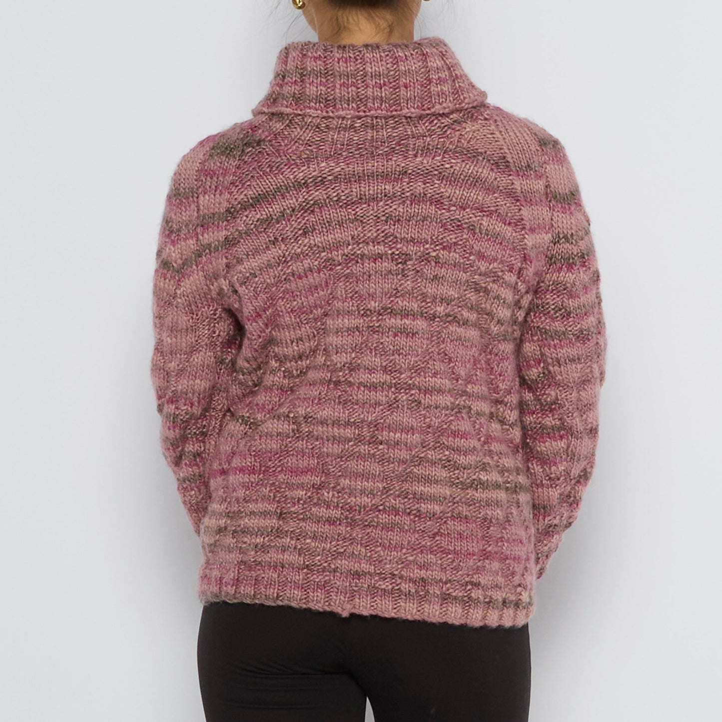 Knit Roll Neck Sweater With Diamond Pattern - UK 10