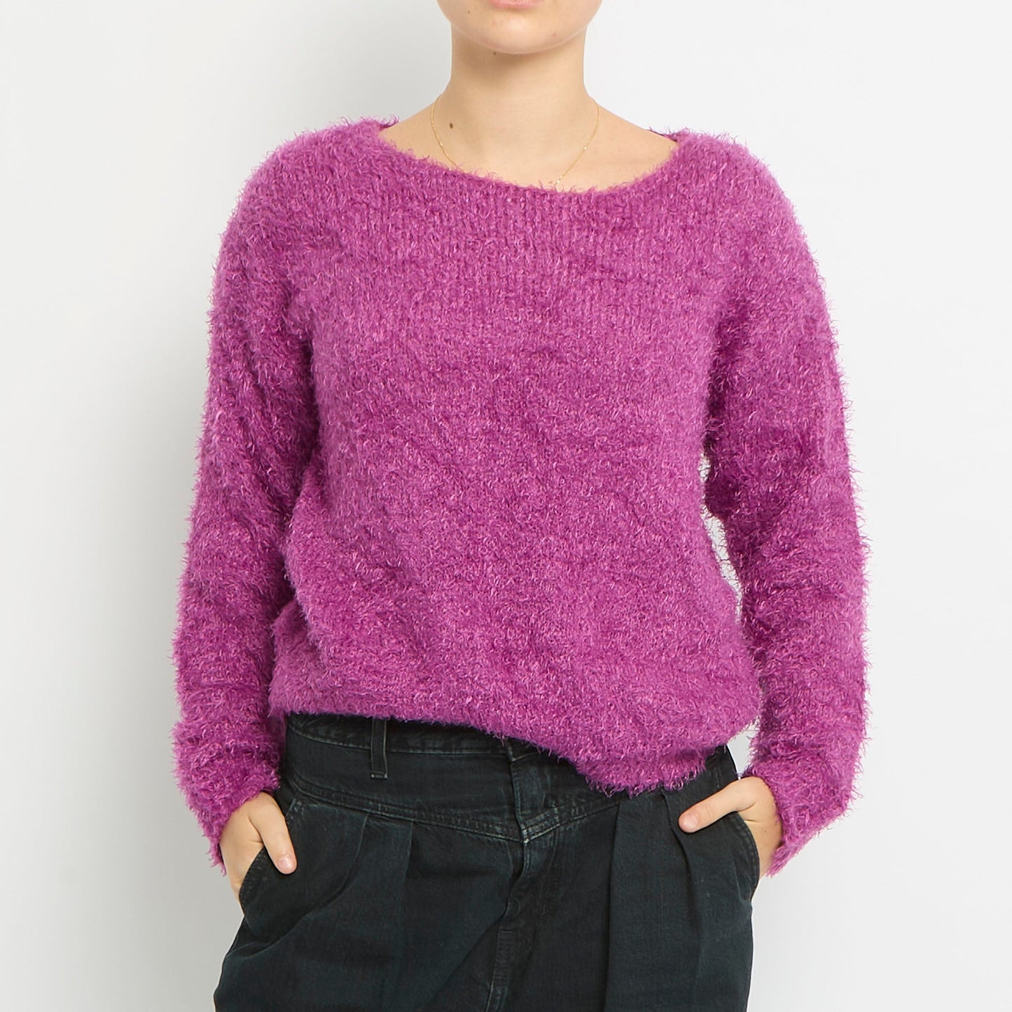 Fluffy Knit Round Neck Sweatshirt-UK 10