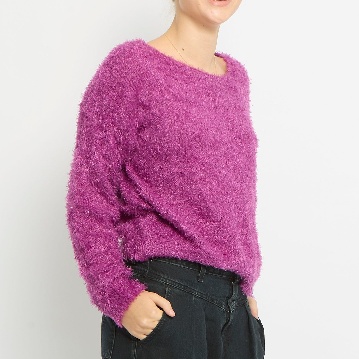 Fluffy Knit Round Neck Sweatshirt-UK 10