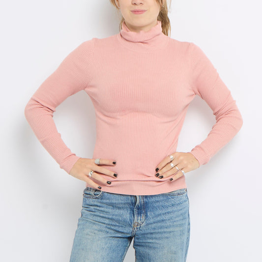 Ribbed Turtle Neck Long Sleeve Knitted Top - UK 10