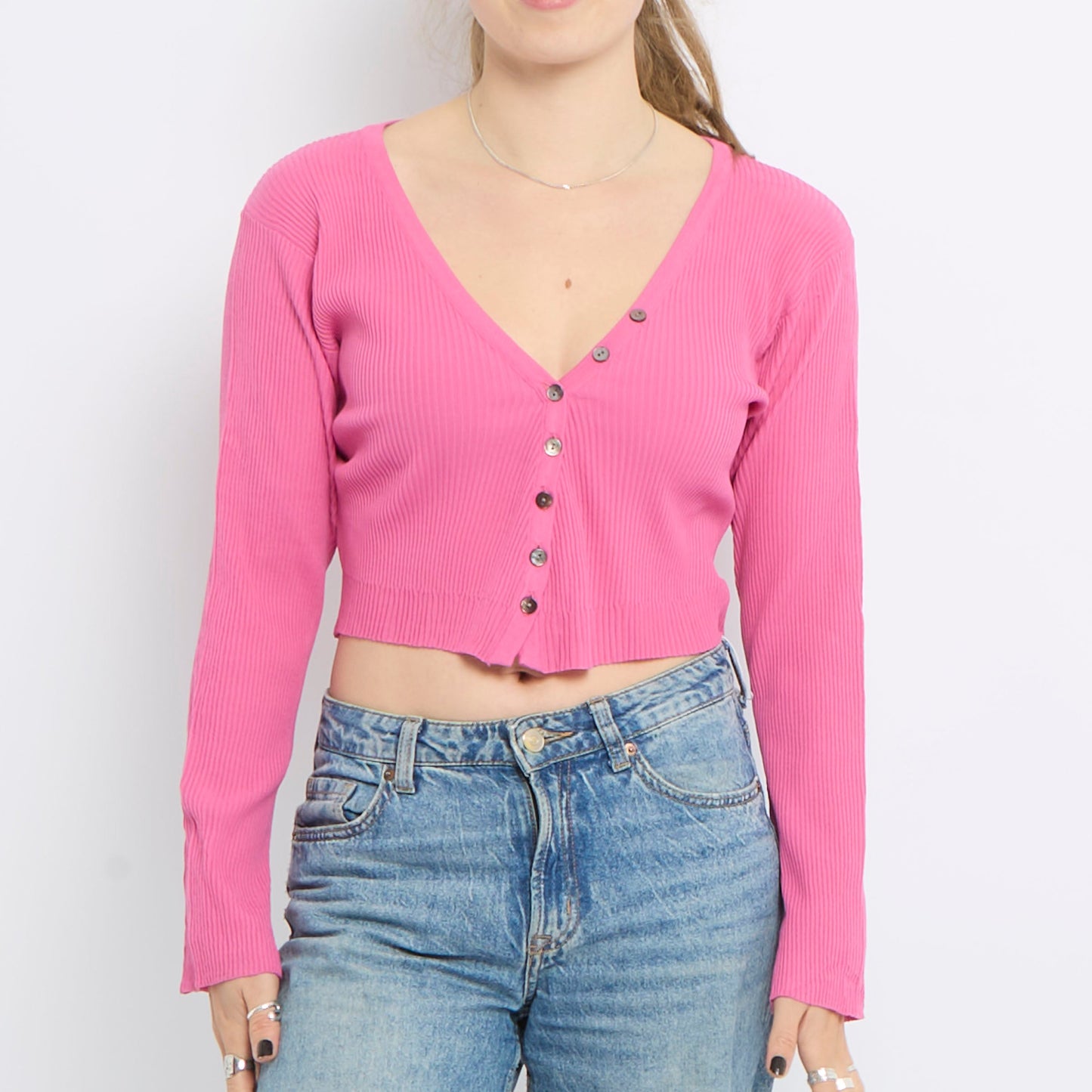 Ribbed Cropped Cardigan - UK 10