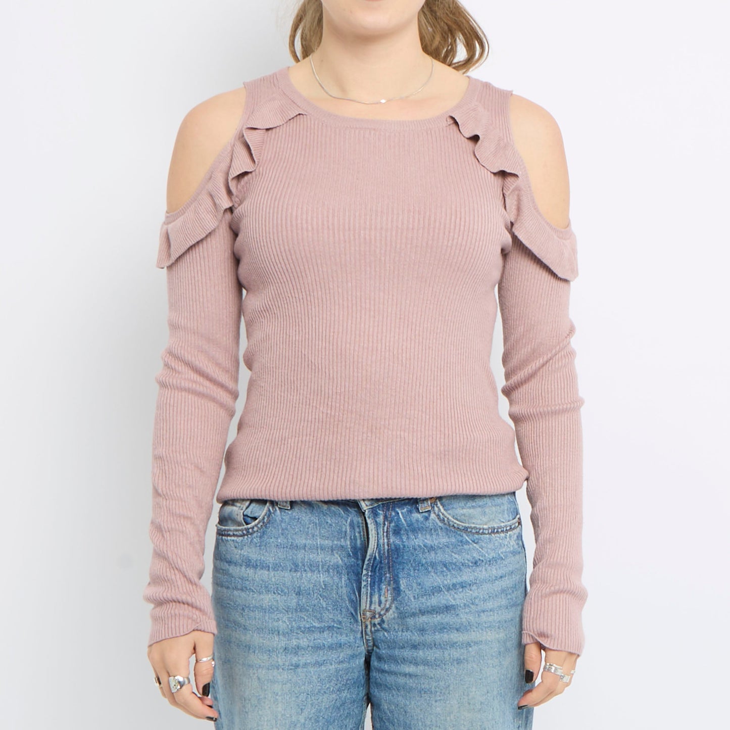 Long Sleeve Shoulderless Knit Top - UK 10