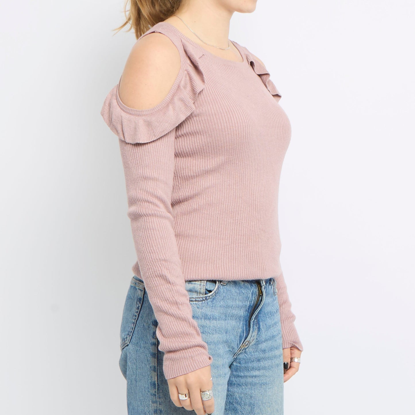 Long Sleeve Shoulderless Knit Top - UK 10