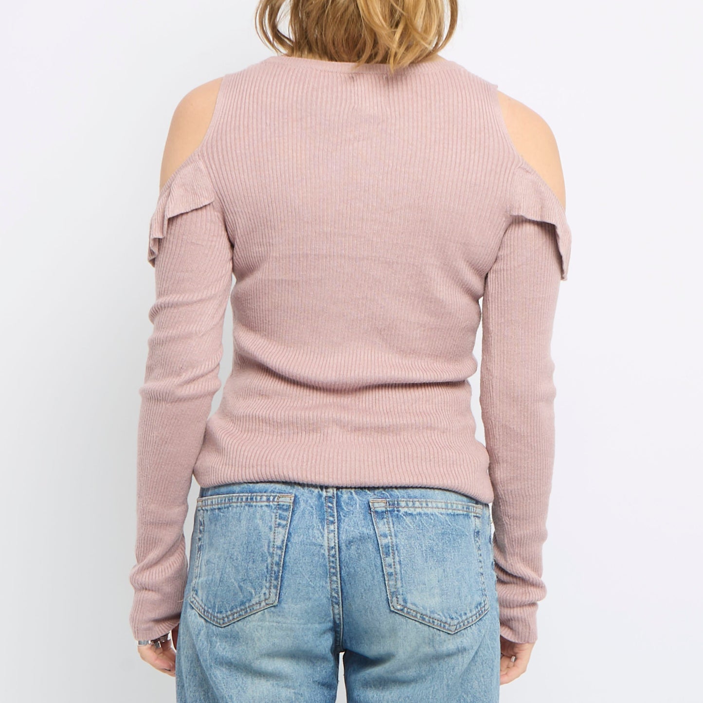 Long Sleeve Shoulderless Knit Top - UK 10