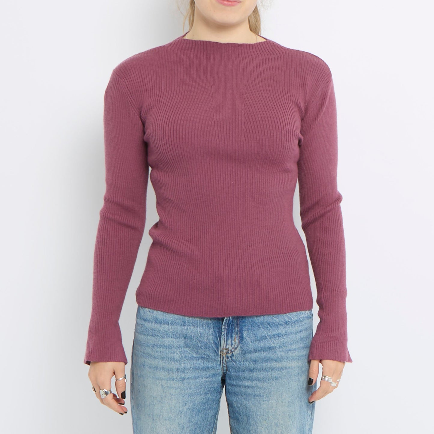 High Neck Ribbed Knit Top - UK 10