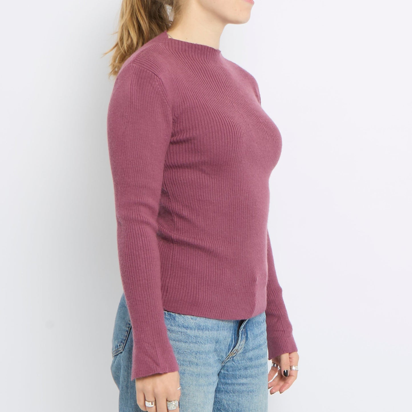 High Neck Ribbed Knit Top - UK 10