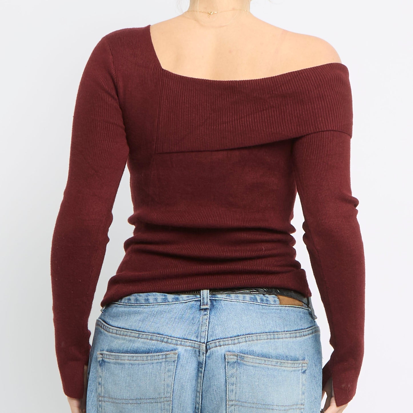 Asymmetric Off The Shoulder Knit Top - UK 10