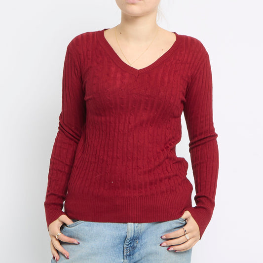 Cable Knit V-Neck Top - UK 10