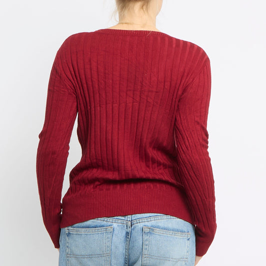 Cable Knit V-Neck Top - UK 10