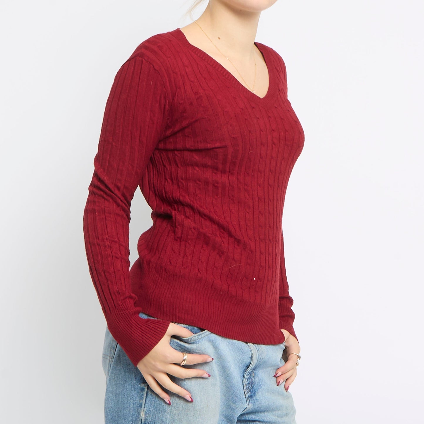 Cable Knit V-Neck Top - UK 10