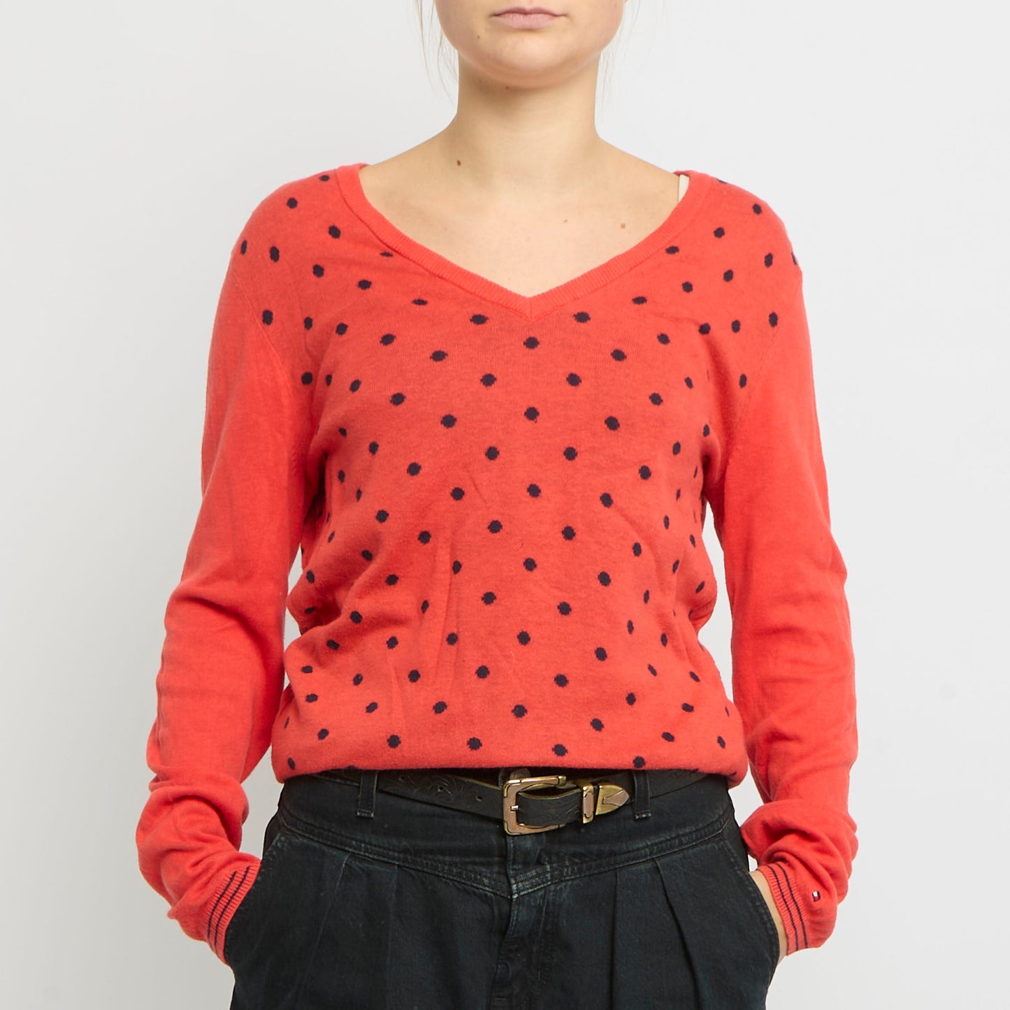 Tommy Hilfiger V-Neck Polka Dot Knitted Sweatshirt-UK 10