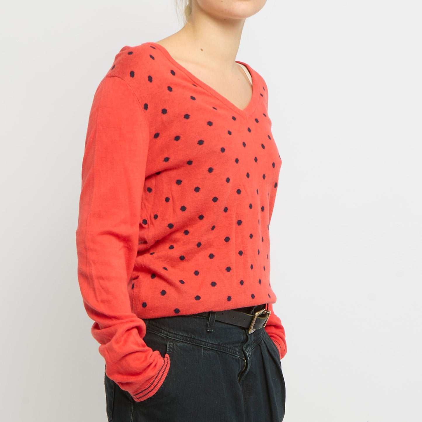 Tommy Hilfiger V-Neck Polka Dot Knitted Sweatshirt-UK 10