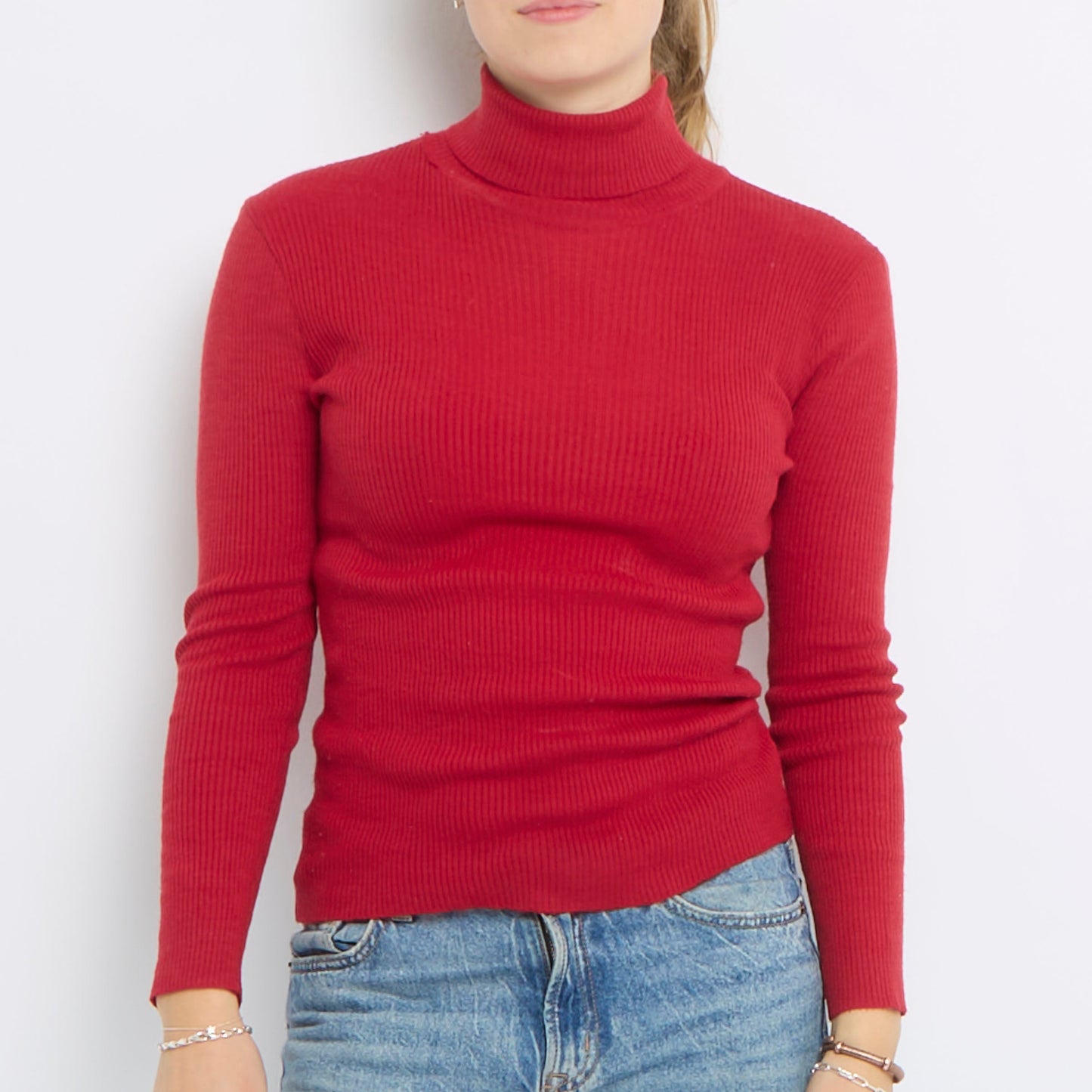 Ribbed Turtle Neck Long Sleeve Knitted Top - UK 10