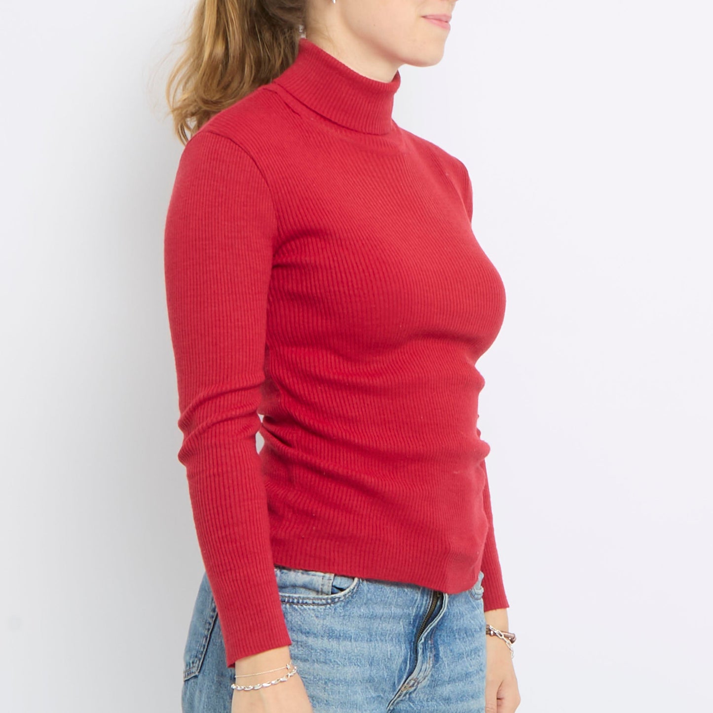 Ribbed Turtle Neck Long Sleeve Knitted Top - UK 10