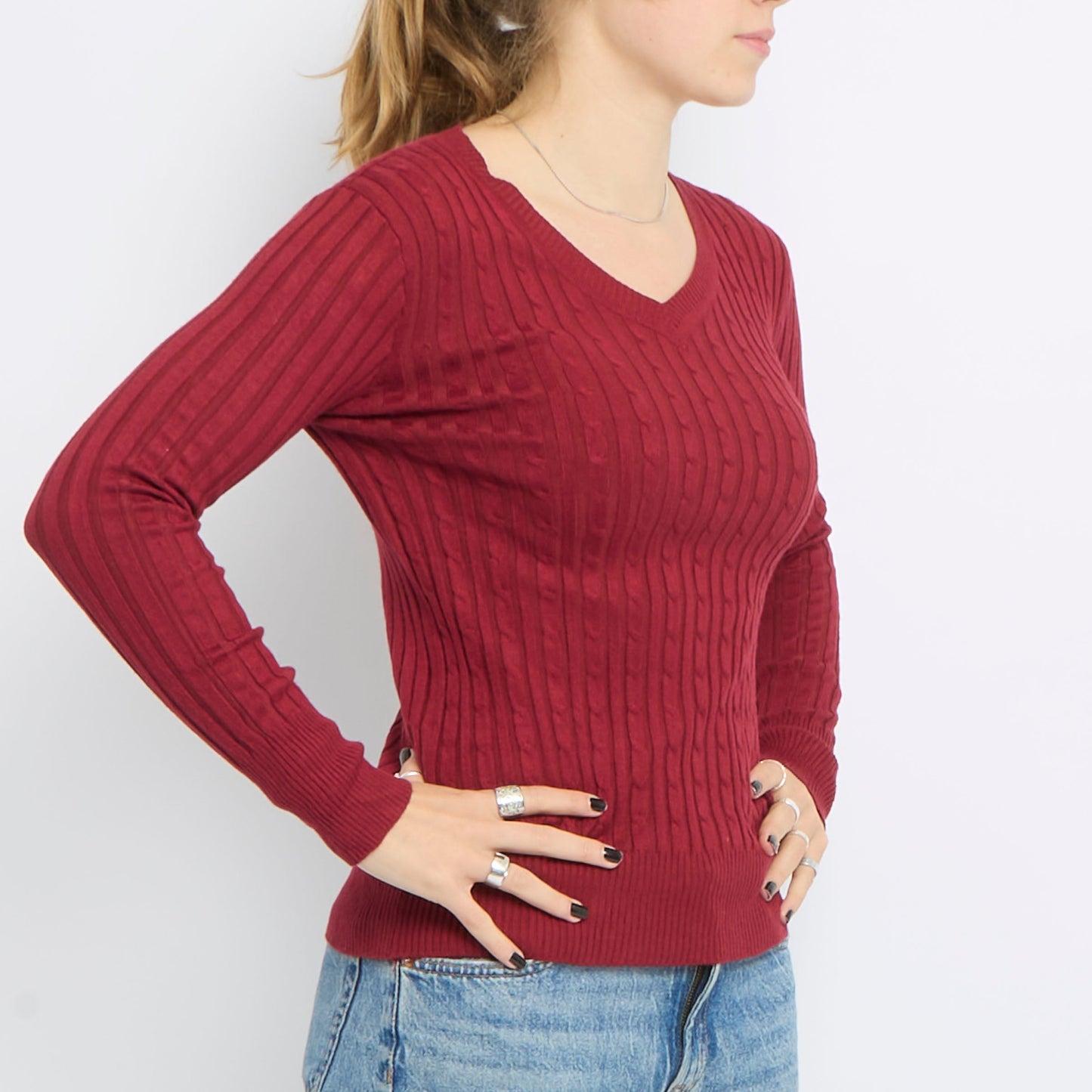 Cable Knit V-Neck Top - UK 10