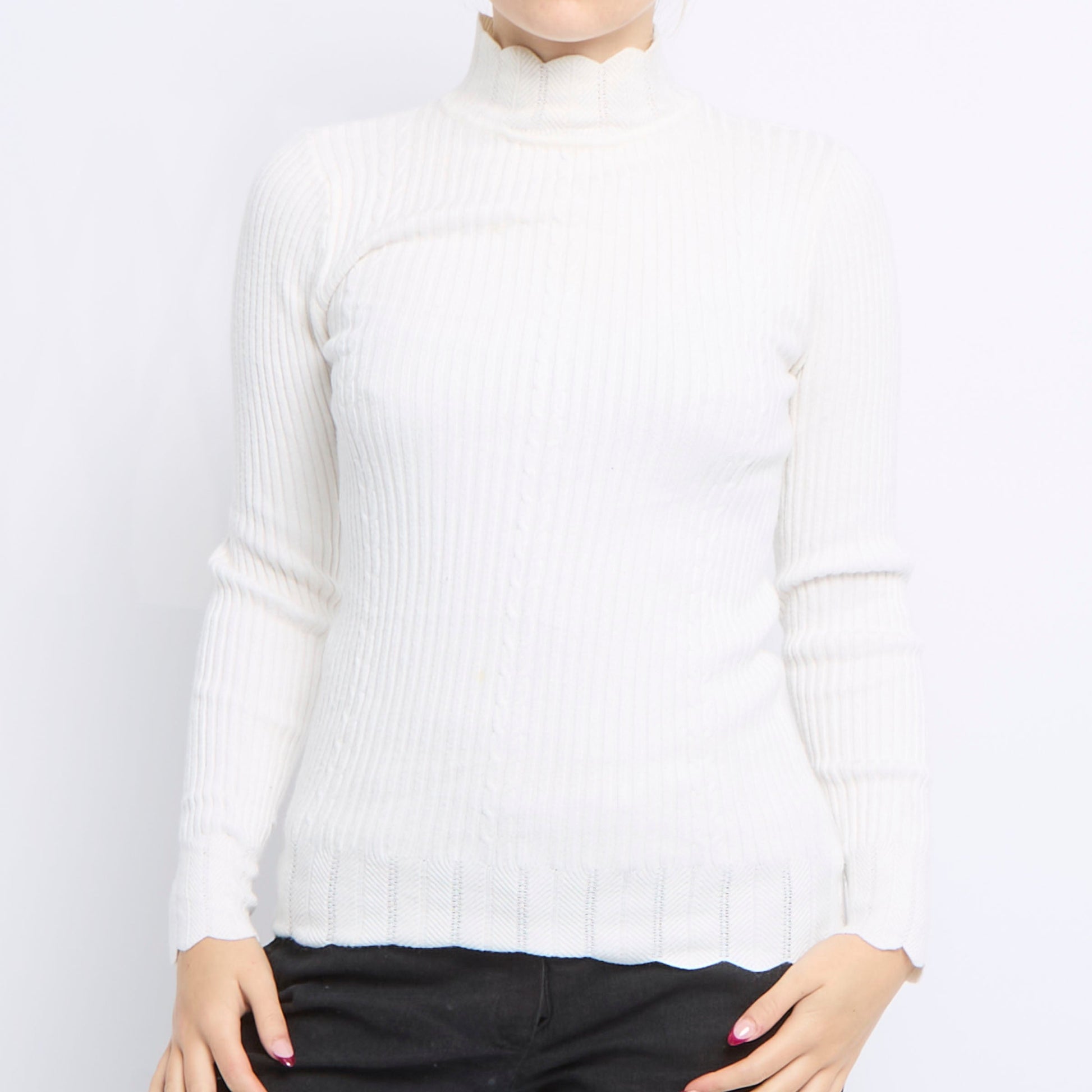 Ribbed Turtleneck Cableknit Detail Sweater - UK 10