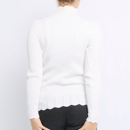 Ribbed Turtleneck Cableknit Detail Sweater - UK 10