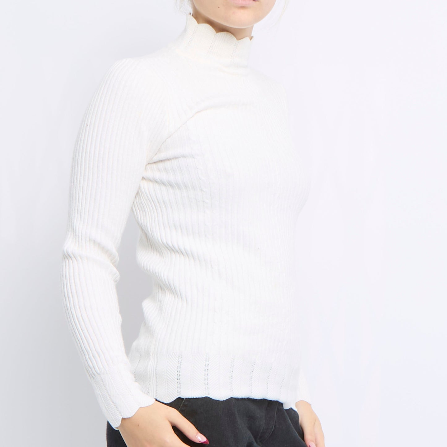 Ribbed Turtleneck Cableknit Detail Sweater - UK 10