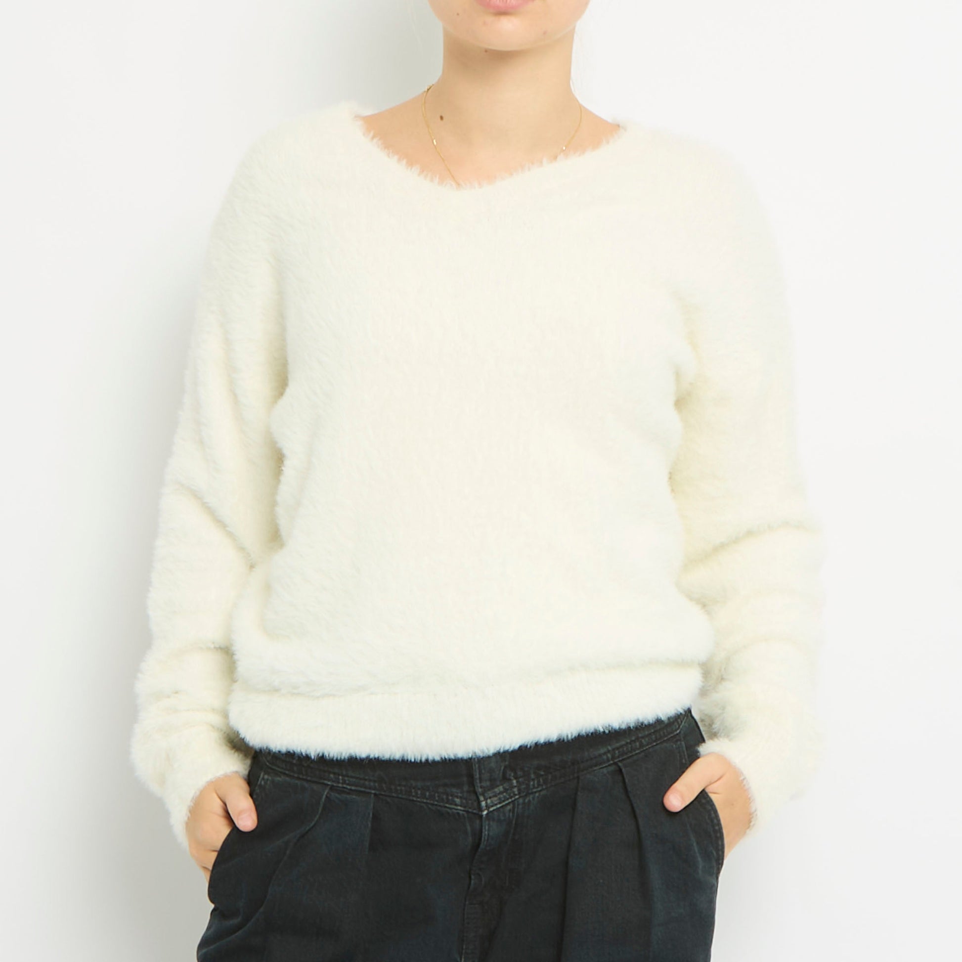 Fluffy V-Neck Sweatshirt- UK 10