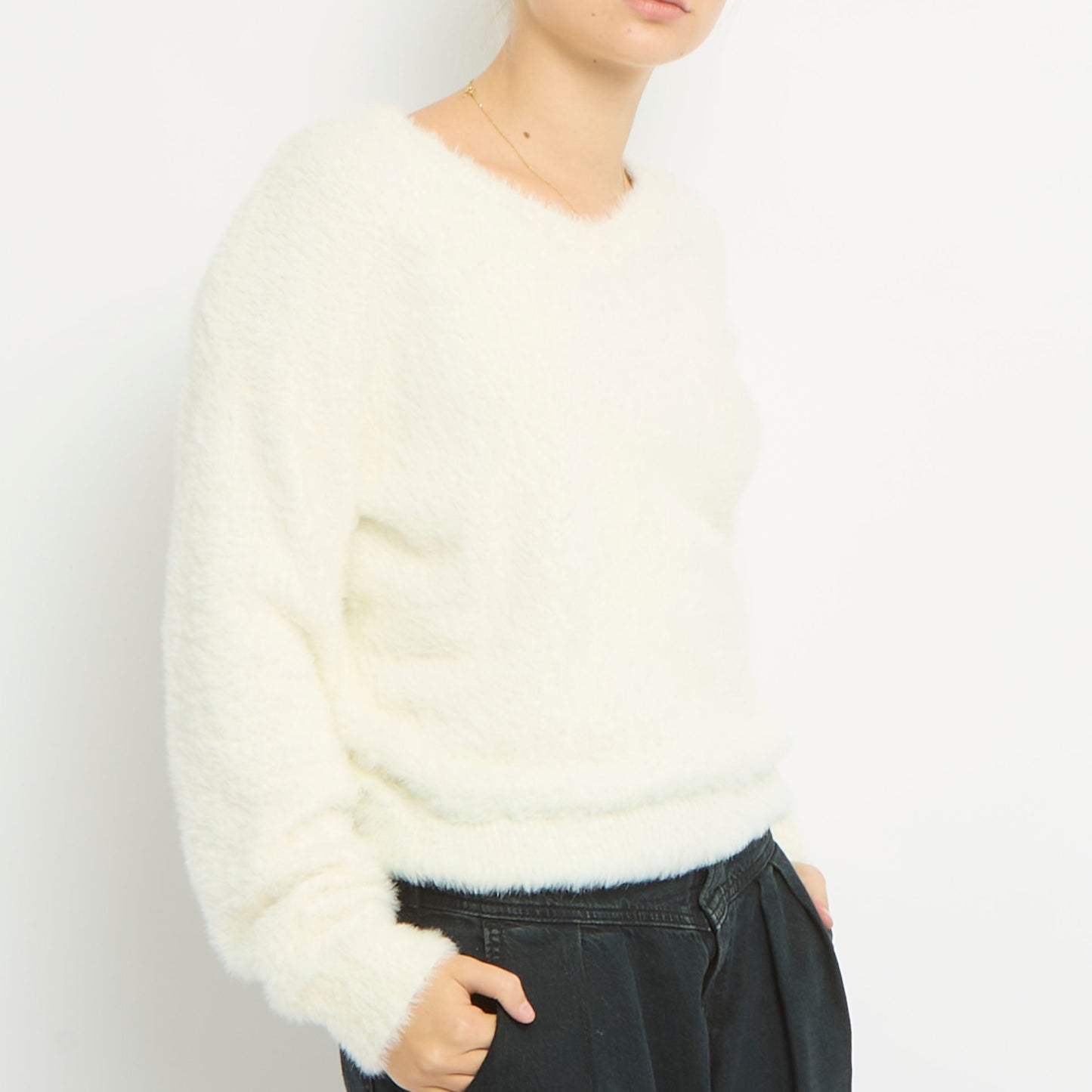 Fluffy V-Neck Sweatshirt- UK 10