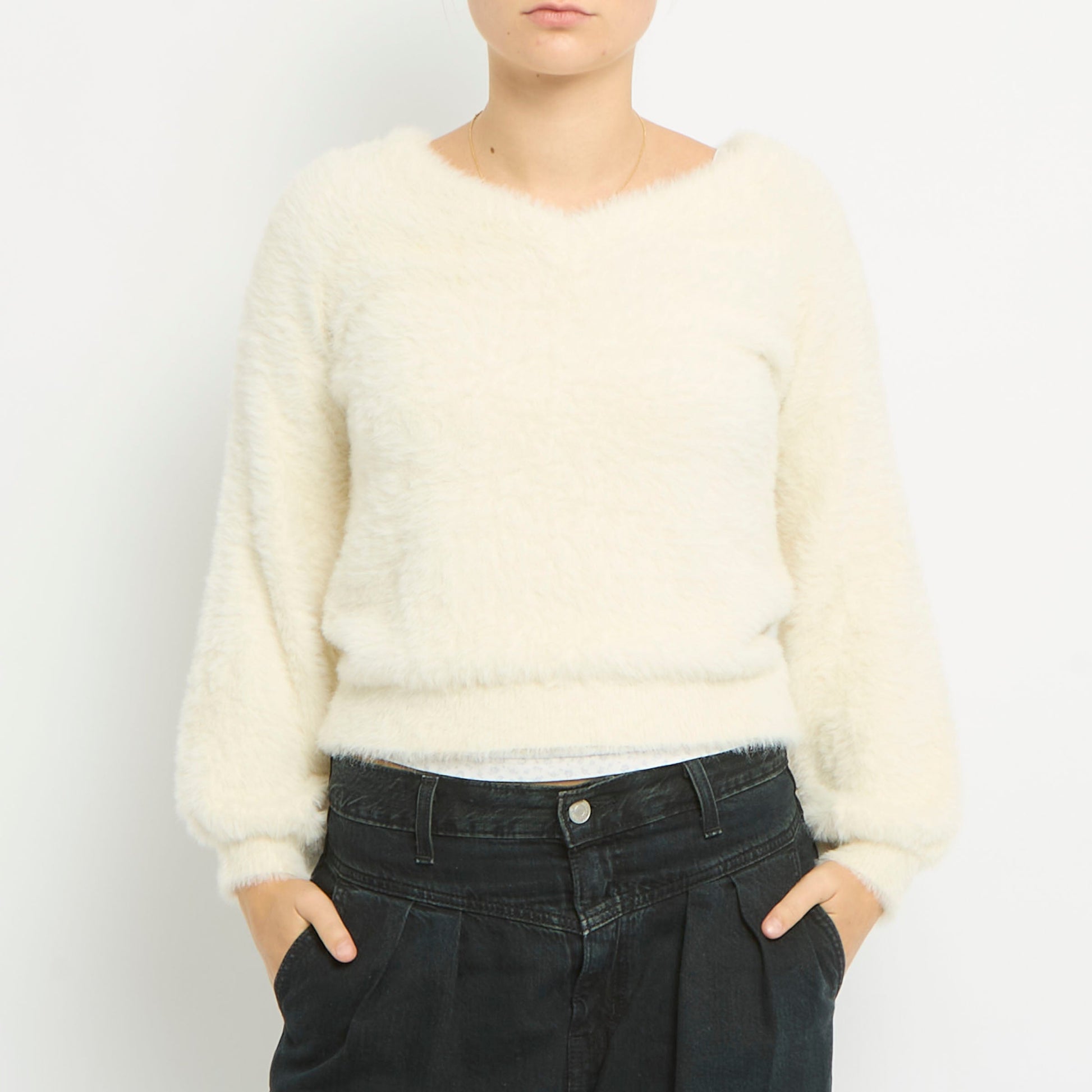 Cropped Fluffy Knitted Jumper- UK 10