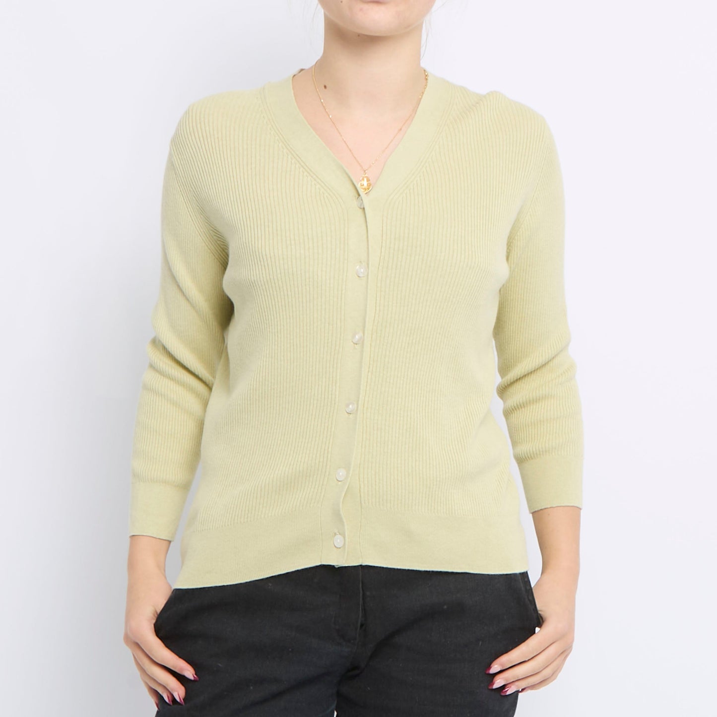 V-Neck Knitted Ribbed Sweater - UK 12