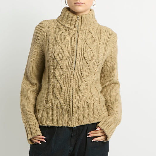 Cable Knit Polo Neck Knitted Jumper - UK 12