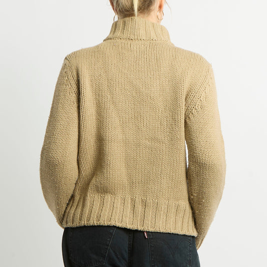 Cable Knit Polo Neck Knitted Jumper - UK 12