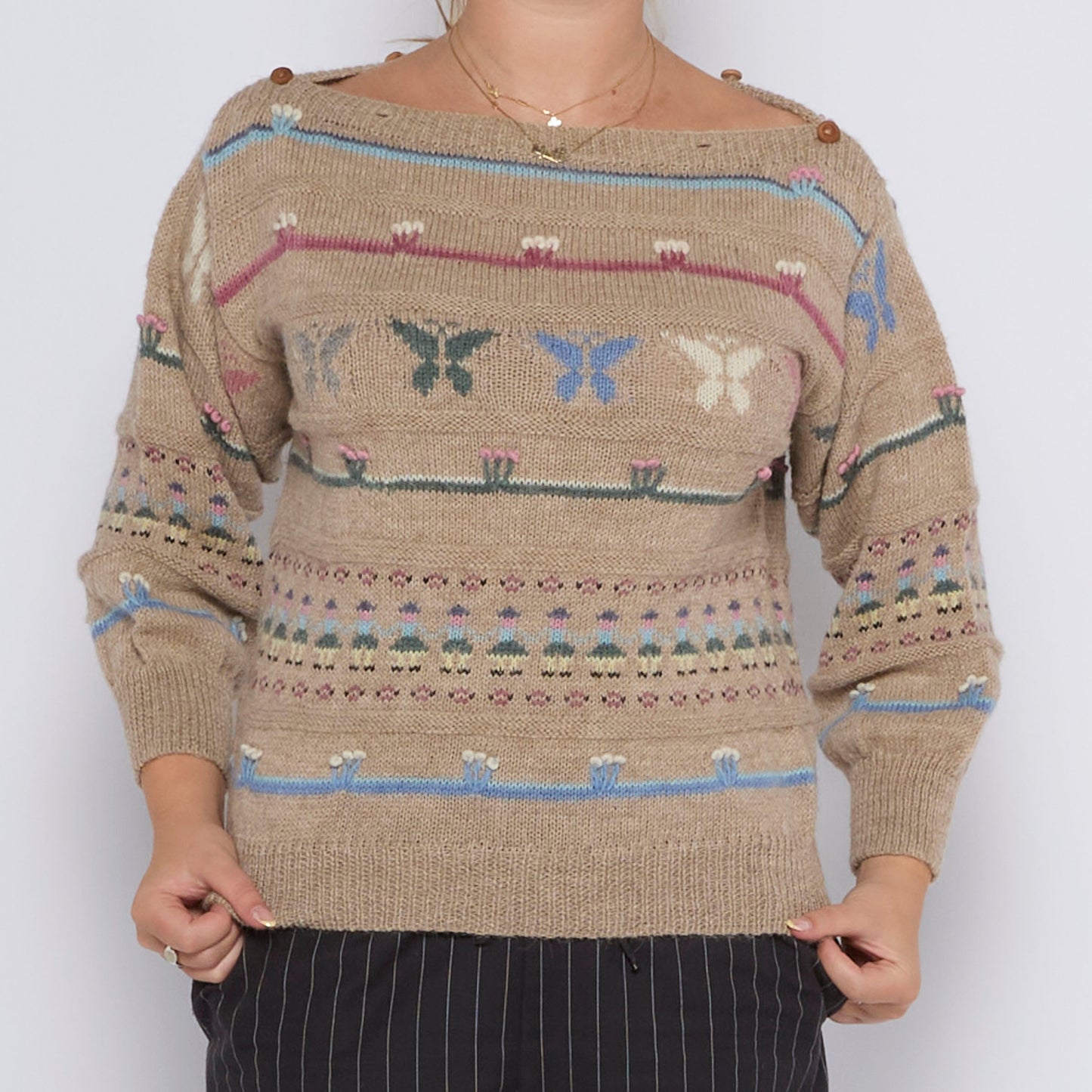 Wide Neck Knit Detail Sweater - UK 12