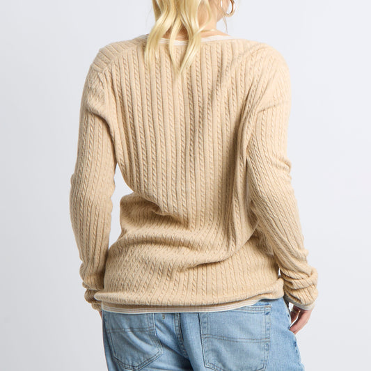 Cable Knit Scoop Neck Sweatshirt - UK 12