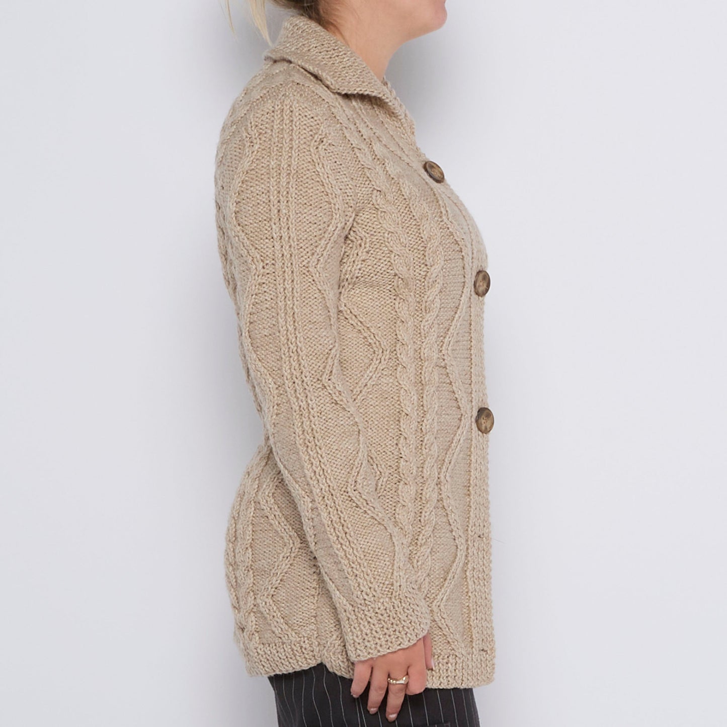 Chunky Cable Knit Button Long Cardigan - UK 12