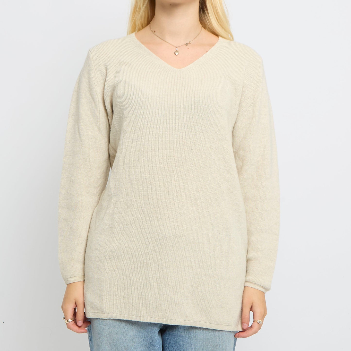 V-Neck 3/4 Sleeve Long Knitted Jumper- UK 12