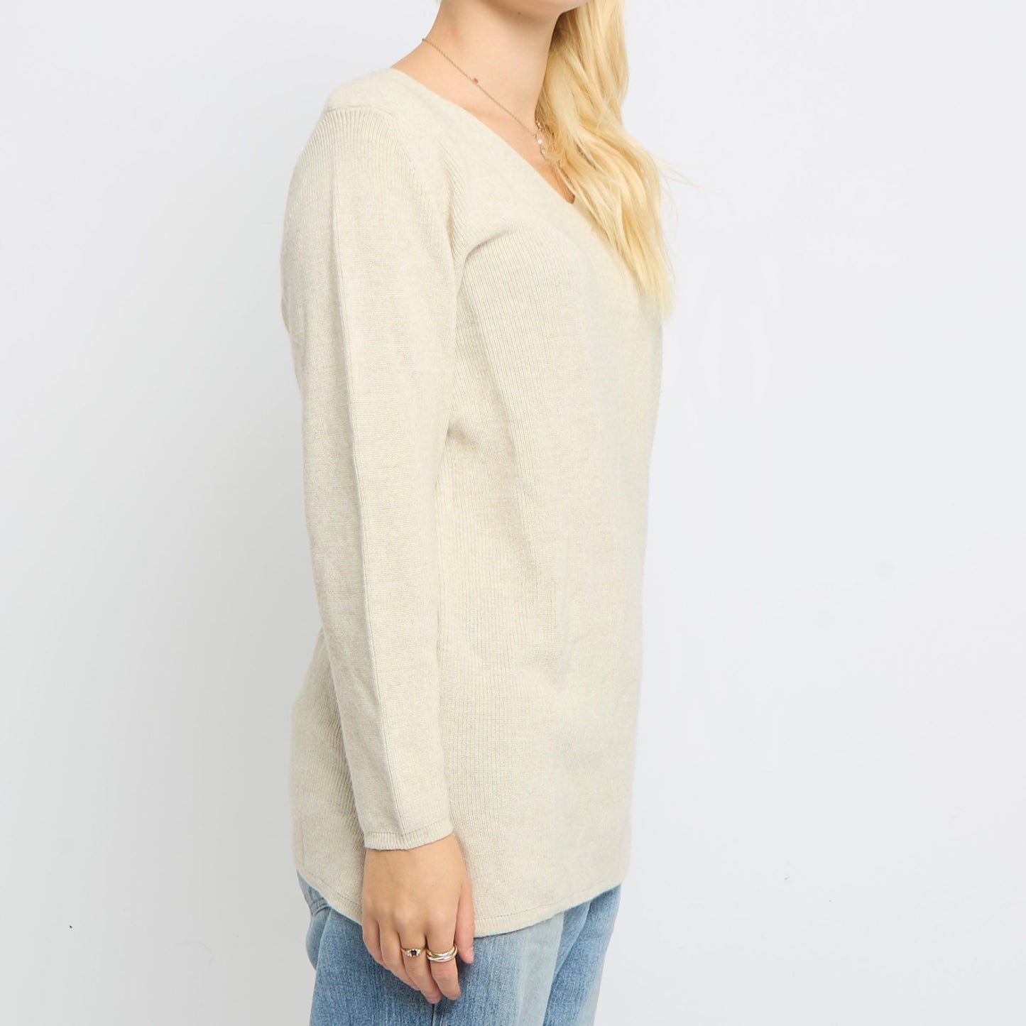 V-Neck 3/4 Sleeve Long Knitted Jumper- UK 12