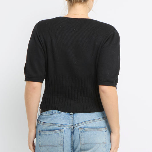 Ribbed Short Sleeve Crop Top - UK 12