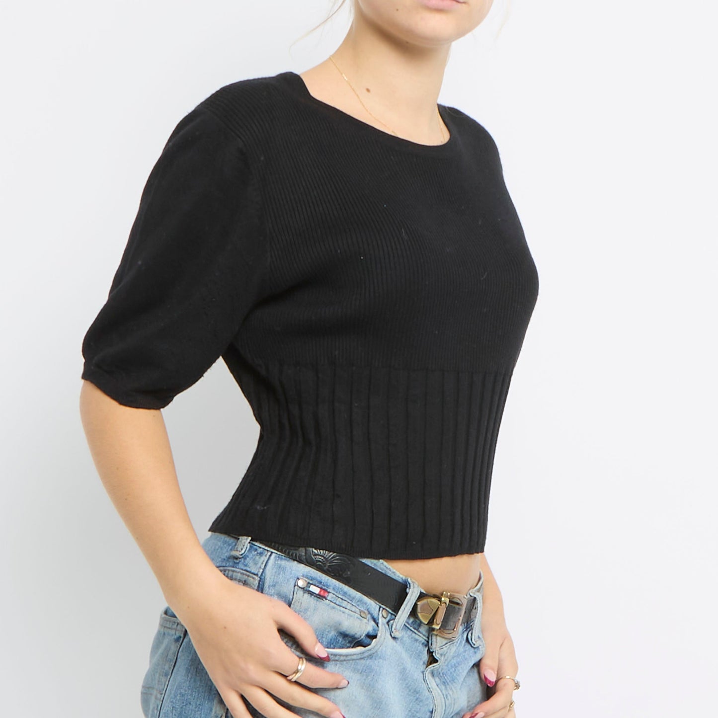 Ribbed Short Sleeve Crop Top - UK 12