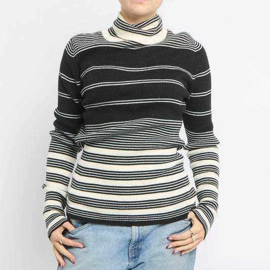 Polo Neck Stripe Knitted Top - UK 12