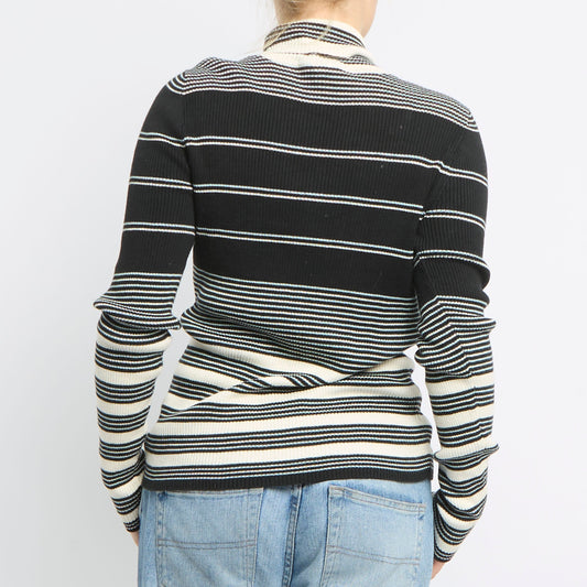 Polo Neck Stripe Knitted Top - UK 12