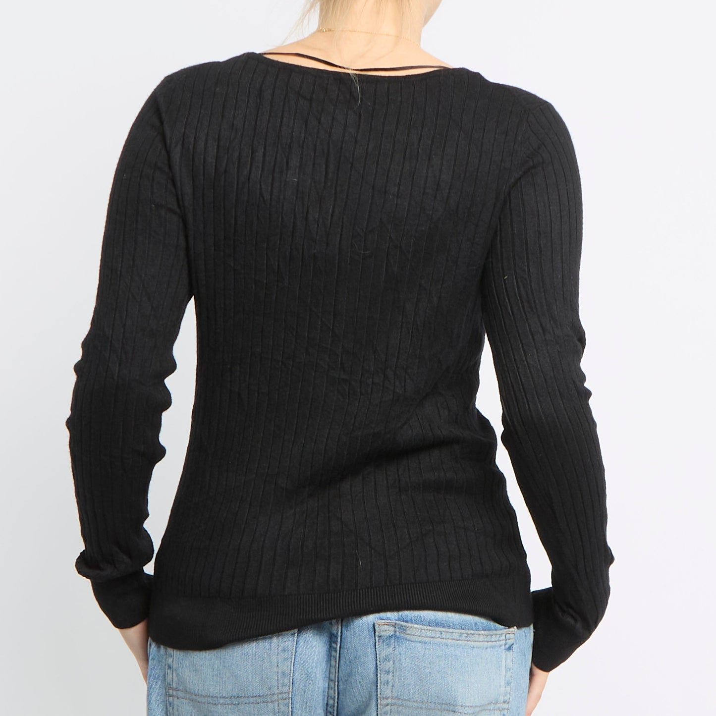 Ribbed V-Neck Knitted Top - UK 12