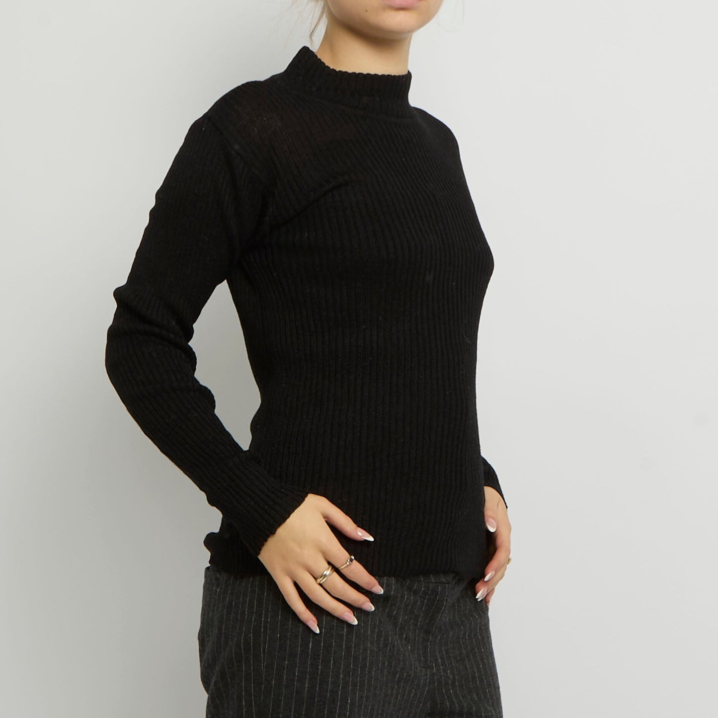 Ribbed Polo Neck Top - UK 12