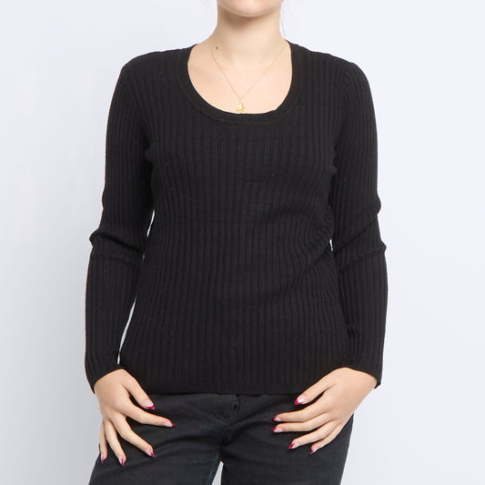 Ribbed Roundneck Knitted Sweater - UK 12