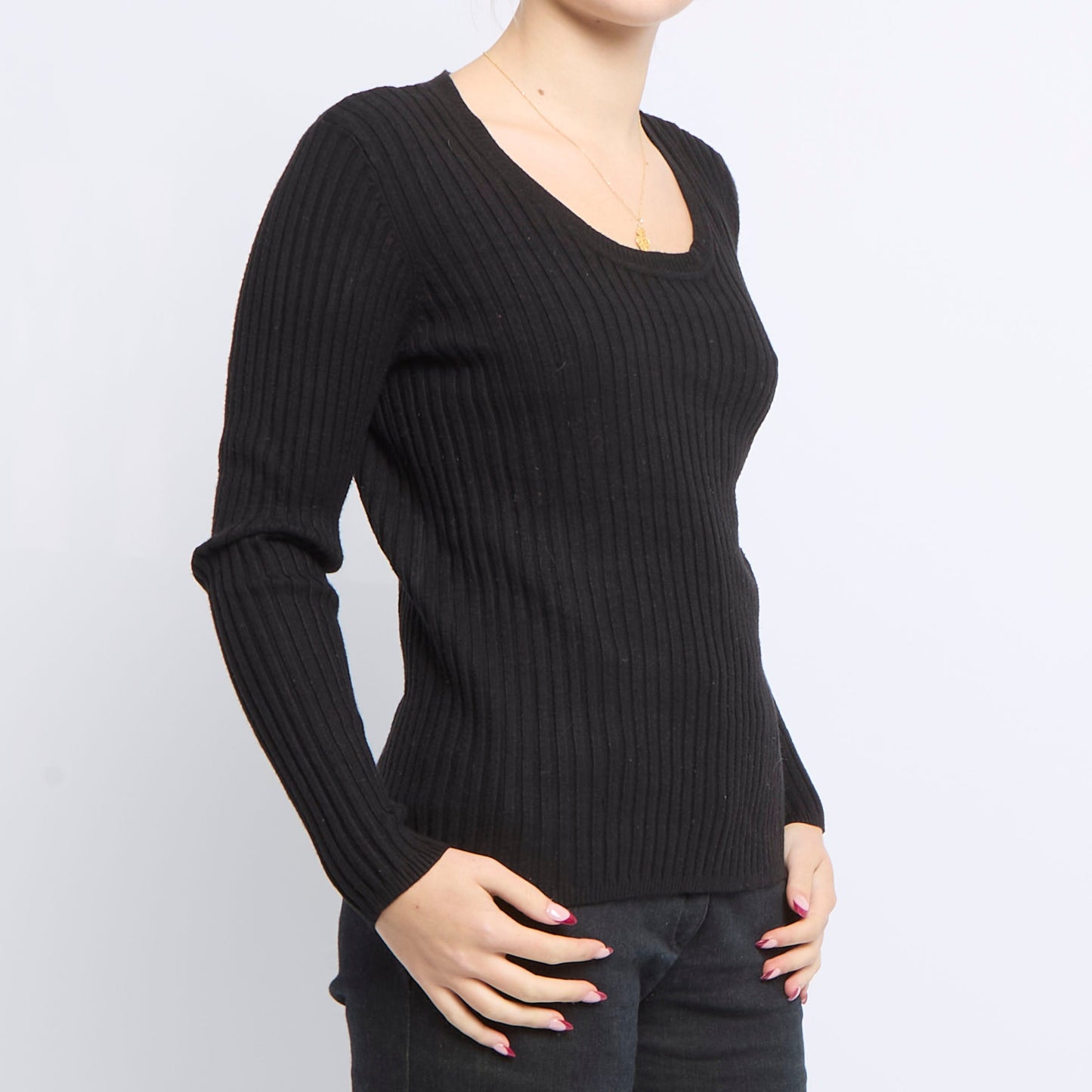 Ribbed Roundneck Knitted Sweater - UK 12