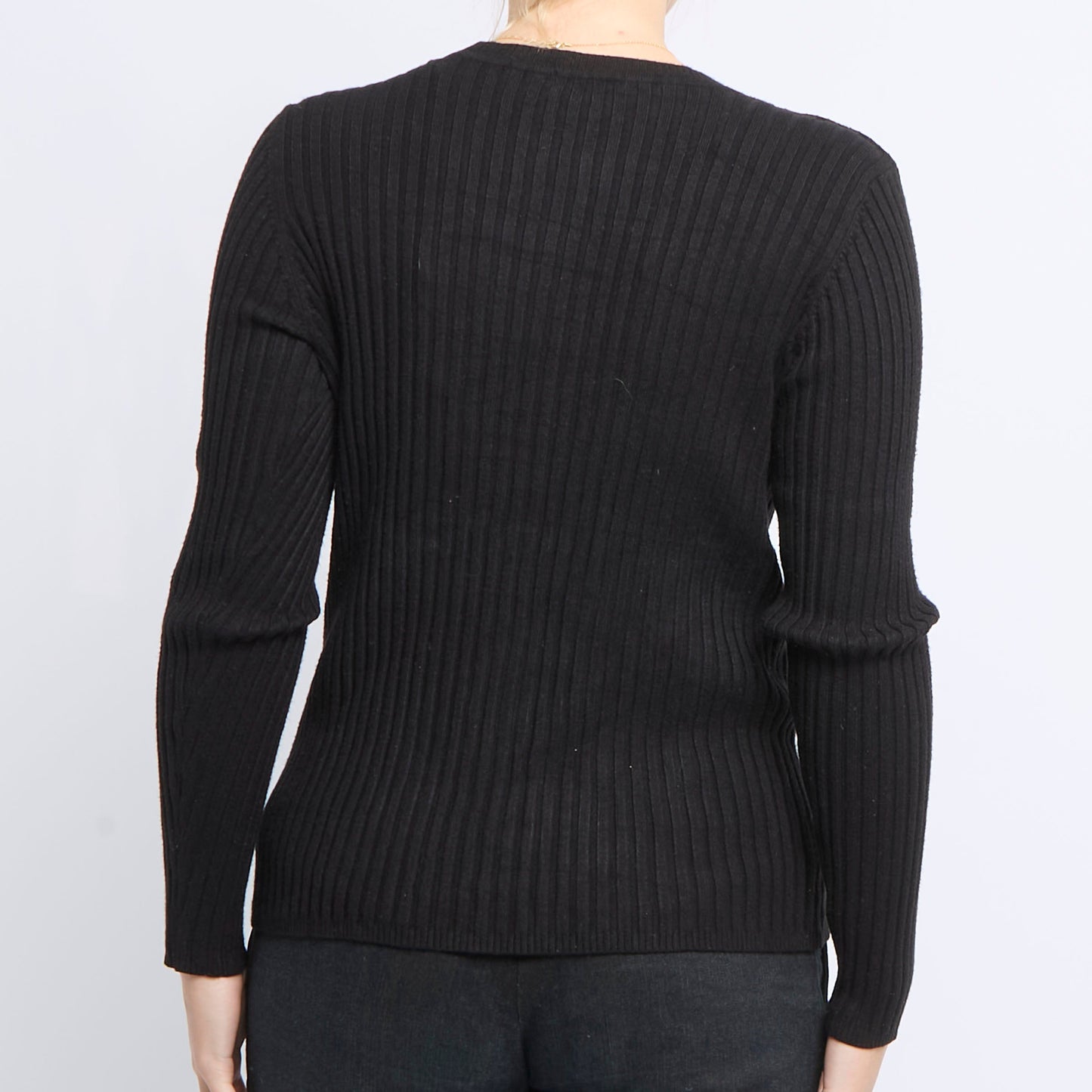 Ribbed Roundneck Knitted Sweater - UK 12