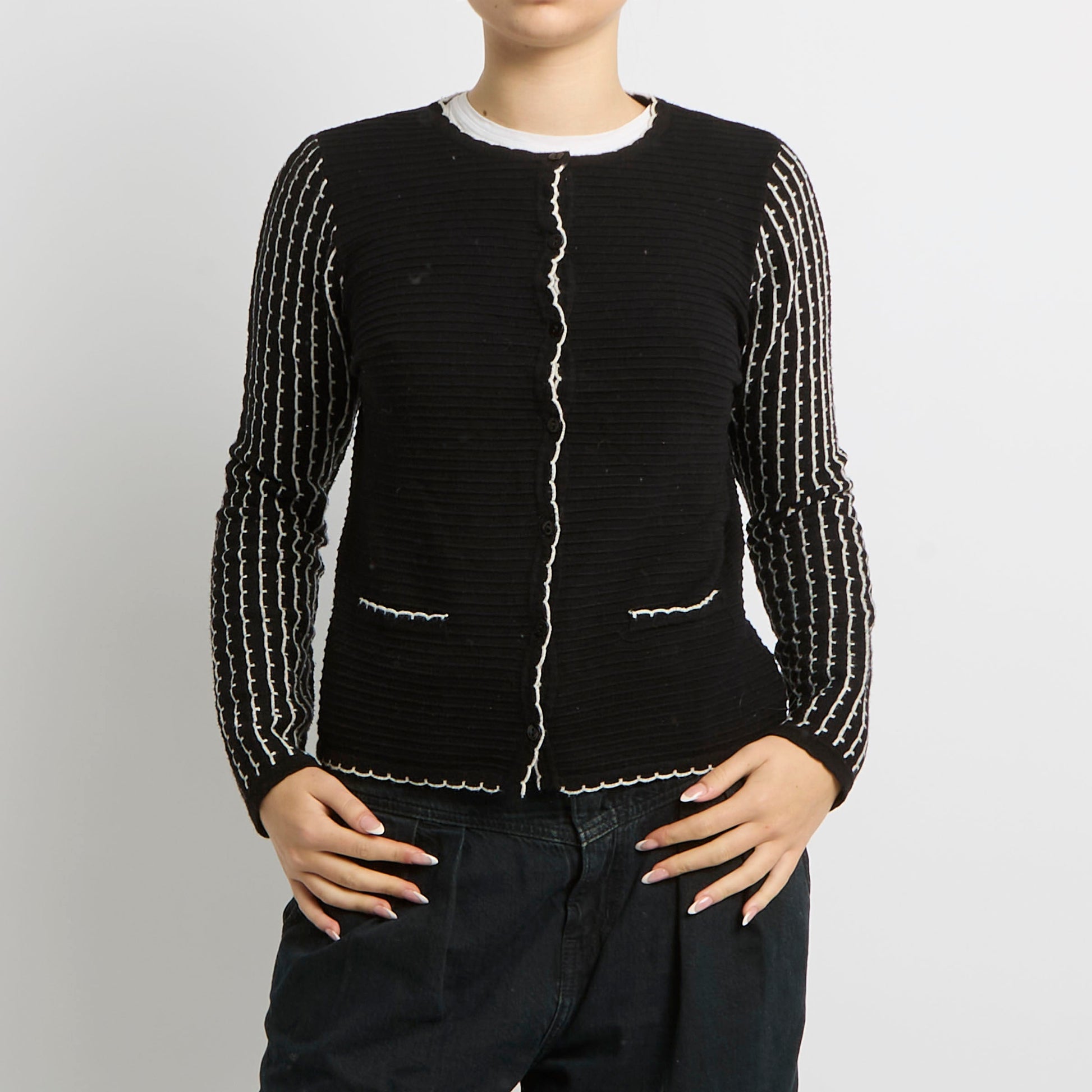 Contrast Stitch Textured Cardigan - UK 12