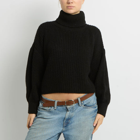 Cropped Knitted Polo Neck Jumper - UK 12