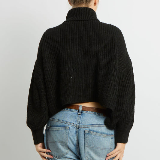 Cropped Knitted Polo Neck Jumper - UK 12