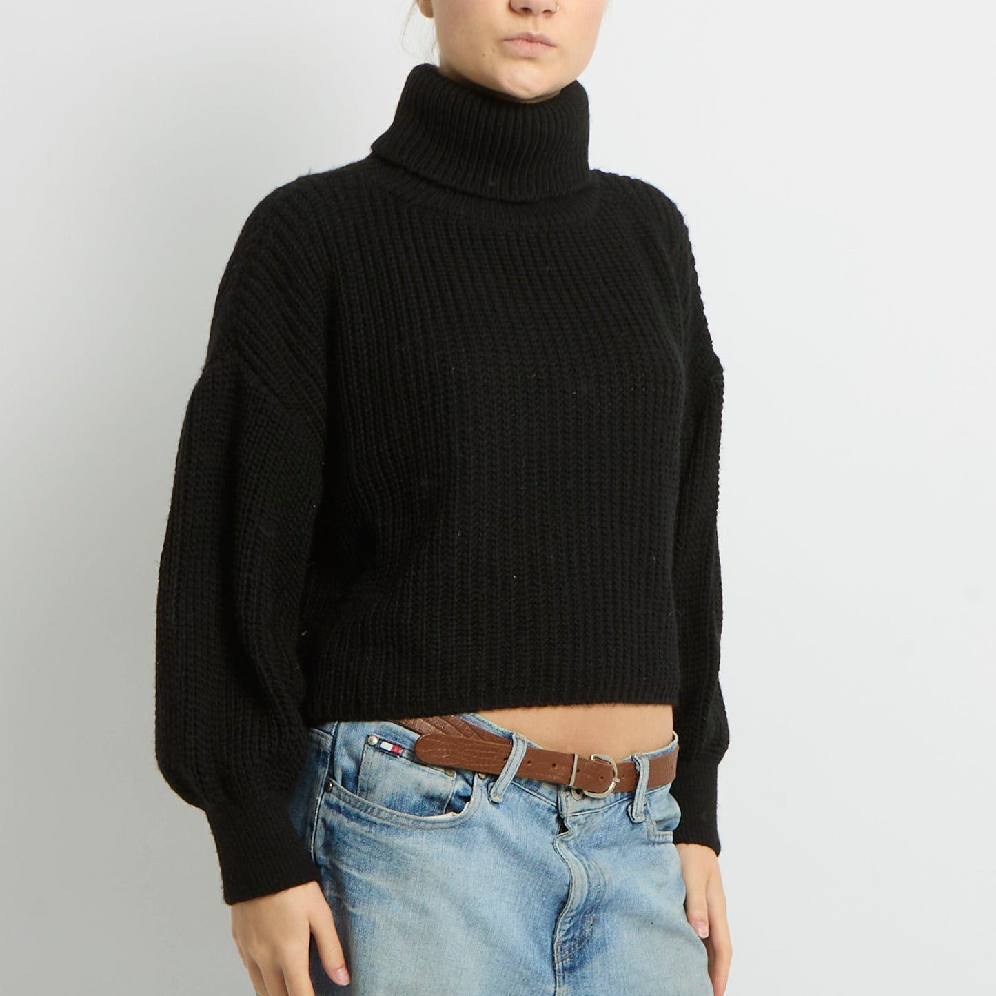 Cropped Knitted Polo Neck Jumper - UK 12