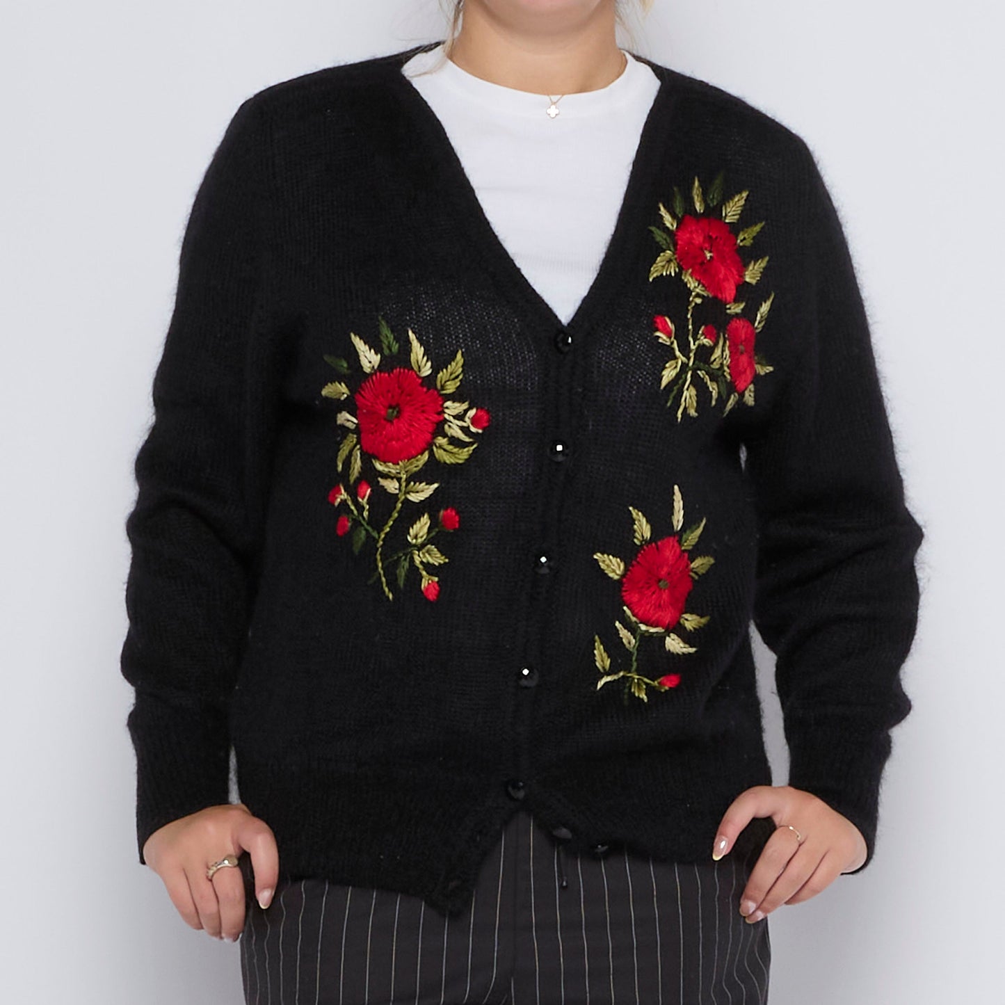 Embroided Buttoned Heavy Knit Cardigan - UK 12