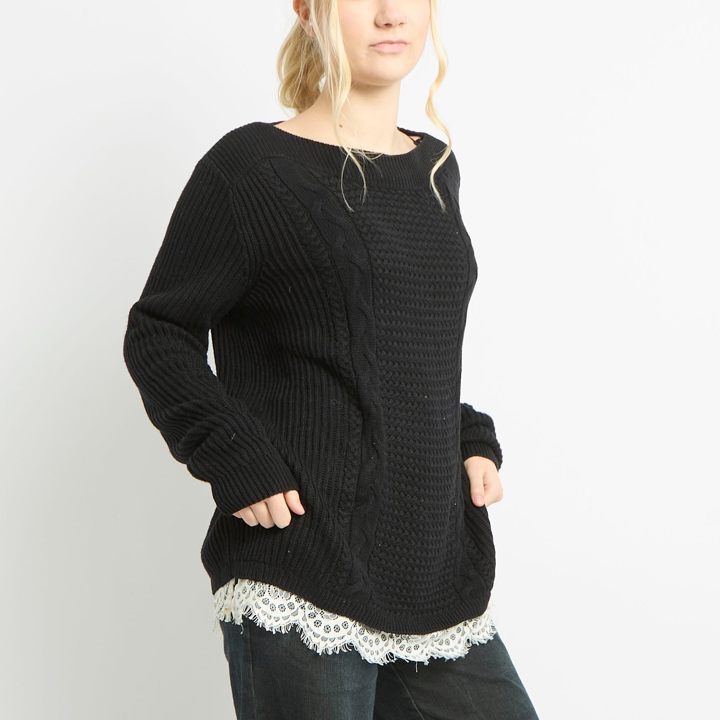 Tommy Hilfiger Cable Knit Jumper With Lace Detailing - UK 12