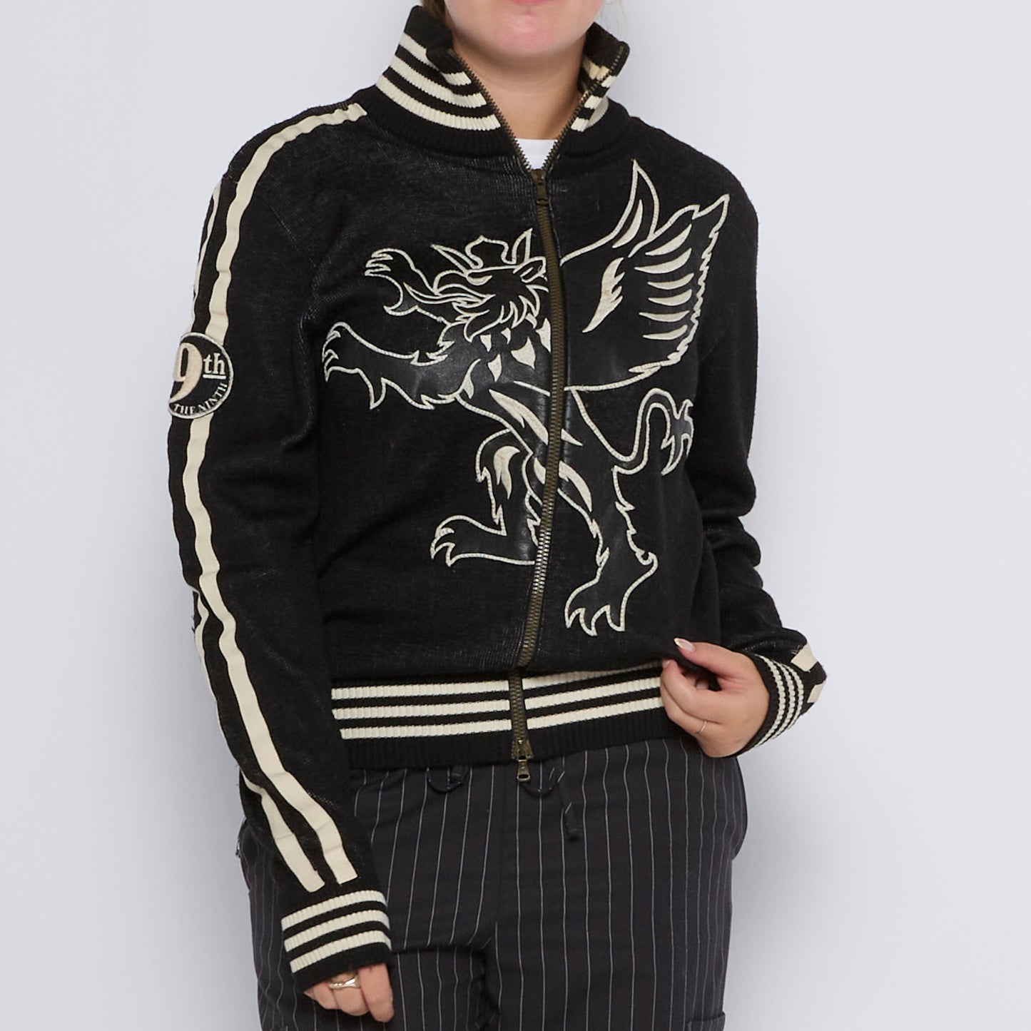 Zip-Up Embroided Knitted Sweater - UK 12